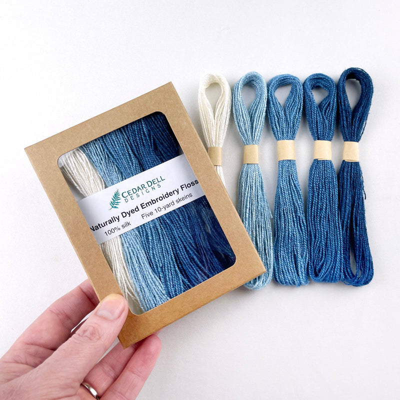 Indigo Dyed Silk Embroidery Floss - Ombre Set of Blue Thread