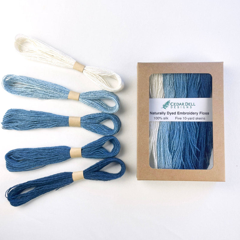 Indigo Dyed Silk Embroidery Floss - Ombre Set of Blue Thread