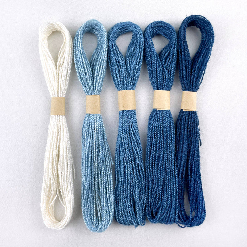 Indigo Dyed Silk Embroidery Floss - Ombre Set of Blue Thread