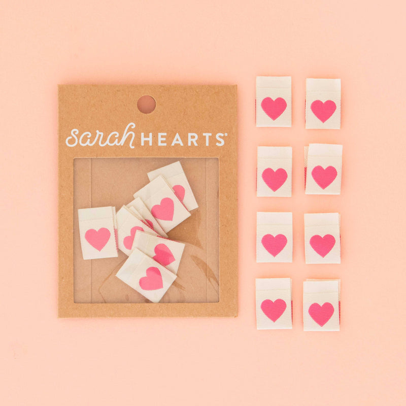 Pink Heart Woven Labels - Sewing Clothing Gift Tags