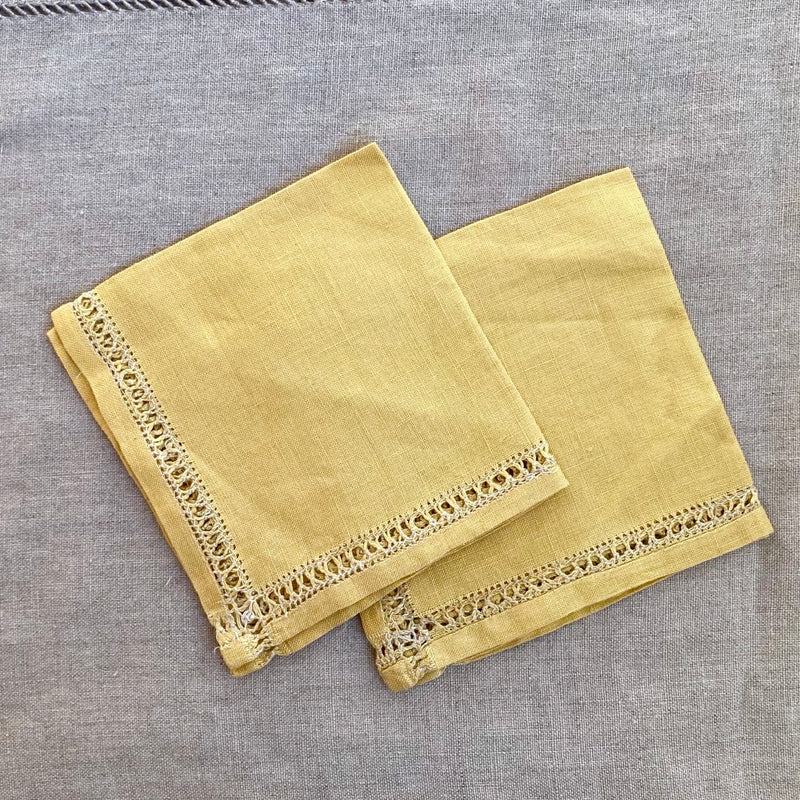 Vintage Napkin - Yellow Hardanger - Tiny Tomatoes Supply Co.