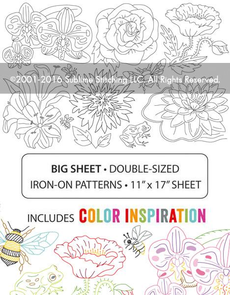 The Big Blooms Big Sheet of Embroidery Transfer Patterns - Tiny Tomatoes Supply Co.